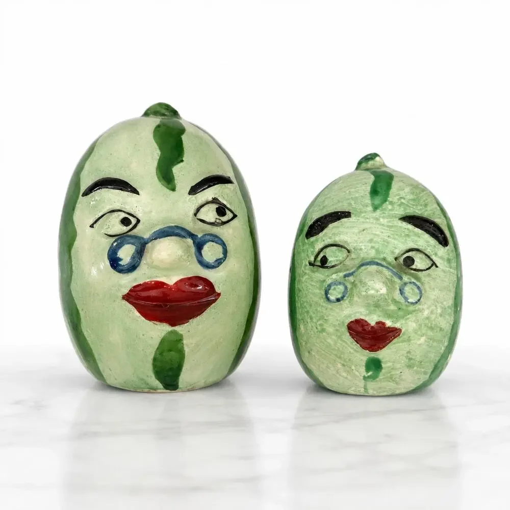 Vintage PY Miyao Japan Watermelon Salt Pepper Shakers Anthropomorphic MCM Kitsch